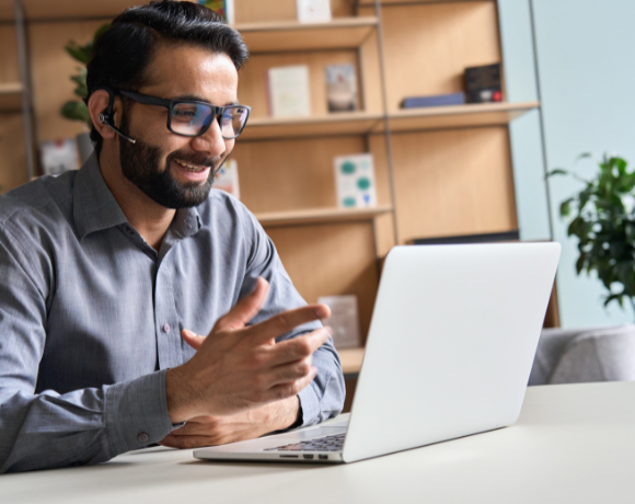 man working from home on laptop
